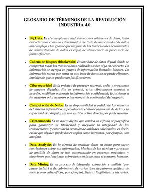 Glosario De Términos De La Revolución Industria 4 0