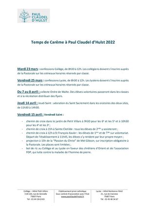 Temps De Carême 2022 Familles Collège Lycée Paul Claudel D'hulst Copie