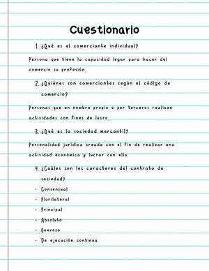 Cuestionario Sociedad Mercantil
