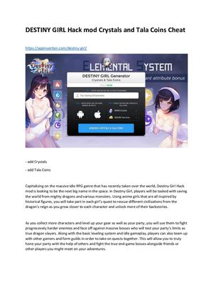 Destiny Girl Hack Mod Crystals And Tala Coins Cheat