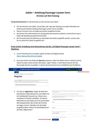 Italien Anleitung Einreiseformular Seeweg