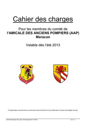 Amicale Ancien Pompiers (AAP) Maracon - Cahier des charges pour le comité