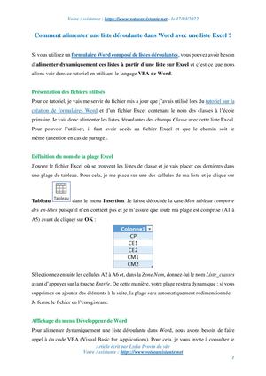Comment alimenter une liste déroulante dans Word avec une liste Excel ?