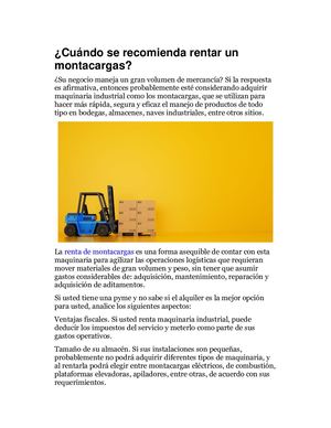 Cuándo Se Recomienda Rentar Un Montacargas