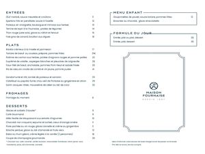 Menu - Restaurant Maison Fournaise