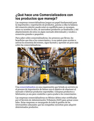 Qué Hace Una Comercializadora Con Los Productos Que Maneja
