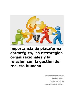 Importancia de plataforma estratégica, las estrategias organizacionales y la relación con la gestión del recurso humano