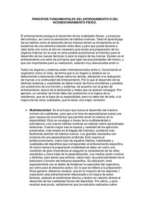 W. PRINCIPIOS FUNDAMENTALES DEL ENTRENAMIENTO O DEL ACONDICIONAMIENTO FÍSICO