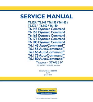 New Holland T6 180 STAGE IV Tractor Service Repair Manual Instant Download