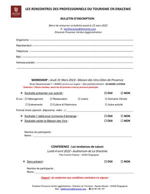 Bulletin d'inscription Workshop Conference