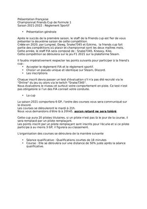 Championnat Friends Cup De Formule 1 V1 1