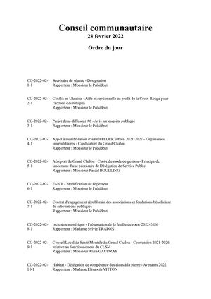 Recueil des délibérations Du Conseil Communautaire Du 28 Février 2022