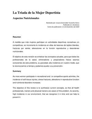 La Triada de la Mujer Deportista: Aspectos Nutricionales