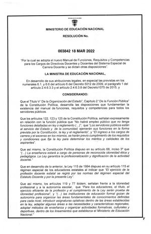 Resolución No 003842 De 2022 Del Mineducación Manual De Funciones Directivos Docentes Y Docentes (1)
