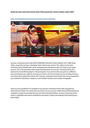 [Link] Journeys Interactive Series Hack Tickets Generator Cheats Redeem Codes 2022!