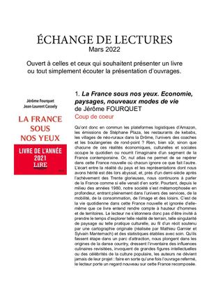 ECHANGES DE LECTURES MARS 2022