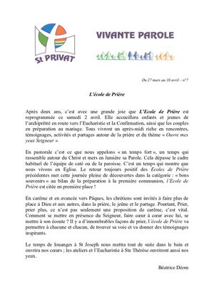 Vivante Parole du 27 mars