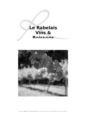 Carte Des Vins Et Boissons 2021 - Le Rabelais