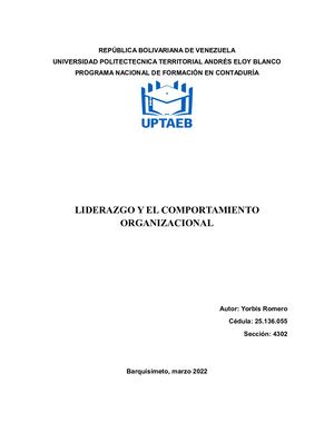 Liderazgo Y El Comportamiento Organizacional