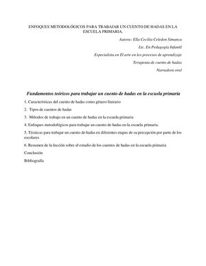 ENFOQUES METODOLÓGICOS PARA TRABAJAR UN CUENTO DE HADAS EN LA ESCUELA PRIMARIA