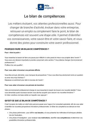 Le Bilan De Compétences  - Pôle Emploi