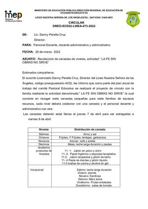 Circular 73 Actividad Canasta De Viveres