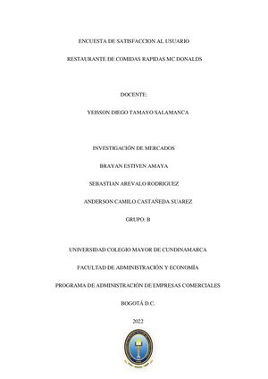 Trabajo De Investigación De Mercados Encuestas McDonald's