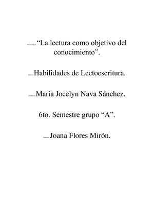 La Lectura Como Objetivo Del Conocimiento