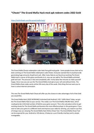 Cheats The Grand Mafia Hack Mod Apk Redeem Codes 2022 Gold