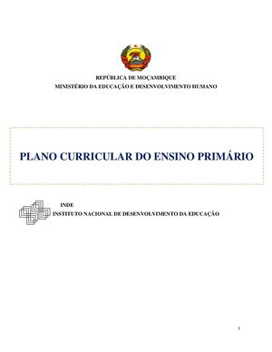 Plano Curricular Ensino Basico Moçambique 2020