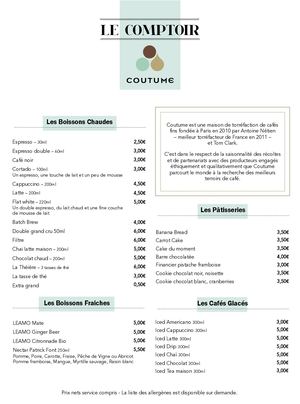 Menu Cafe Coutume