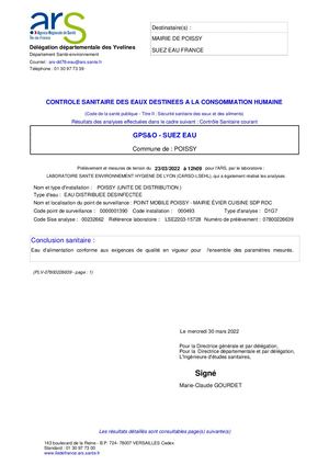 Analyses d'eau - 23/03/2022