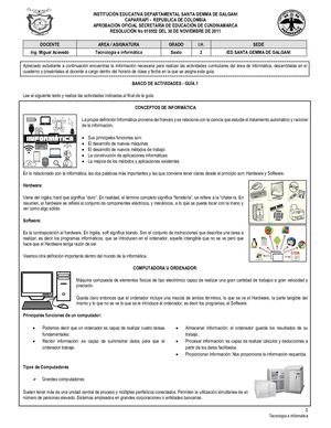 Grado 6o Informatica Banco De Actividades Guia 1
