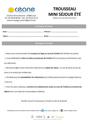 TROUSSEAU Mini Séjour ETE 2022