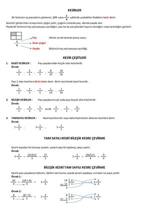 4 Sınıf Kesirler Konu Anlatımı