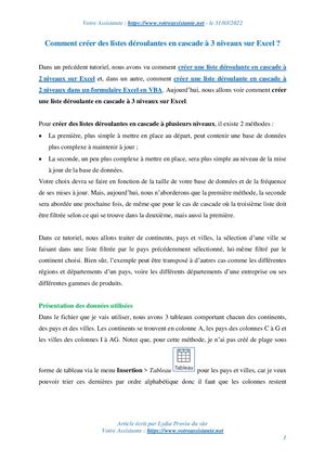 Comment créer des listes déroulantes en cascade à 3 niveaux sur Excel ?