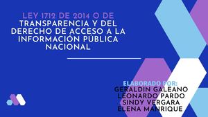 Ley 1712 De 2014 O De Transparencia Y Del Derecho De Acceso A La Información Pública Nacional