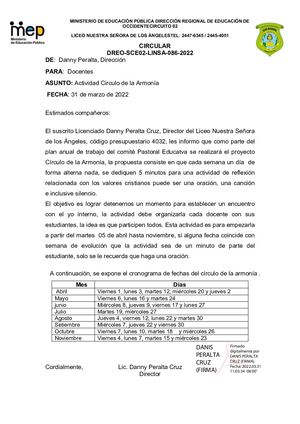 Circular 86 Actividad Circulo De La Armonía