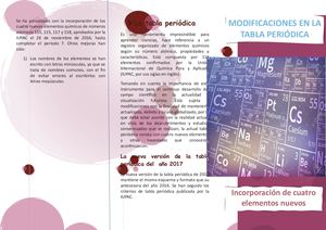 Folleto Sobre Las Modificaciones En La Tabla Periódica Cuatro Nuevos Elementos Nicol Sànchez