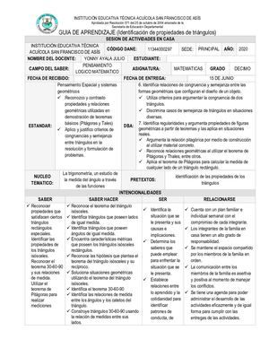 Guía De Aprendizaje # 2 Triángulos