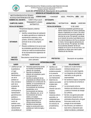 Guía De Aprendizaje # 4 Parábola