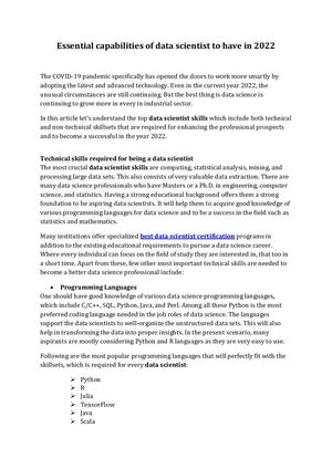 Essential capabilities of data scientist to have in 2022