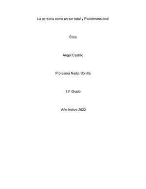 La Persona Como Un Ser Total Y Pluridimensional