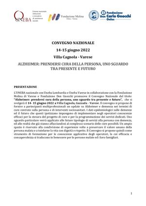 "Alzheimer - prendersi cura della persona" Programma