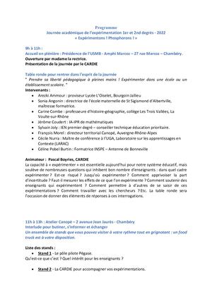 Programme Journée académique expérimentation
