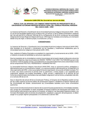 Caminos Orientadores De Presupuesto UAIIN-CRIC