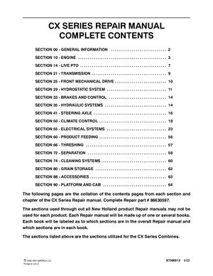 New Holland CX740 Combine Service Repair Manual Instant Download