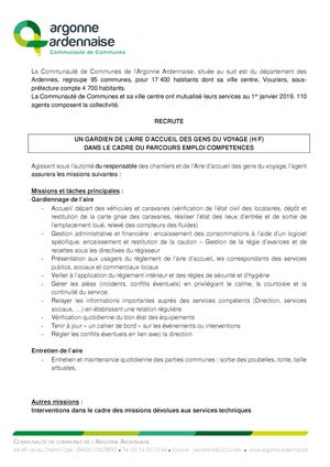 Annonce Gardien Aire D'accueil