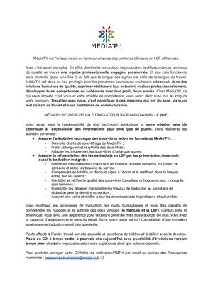 Offre d'emploi - Traducteur audiovisuel (H/F)