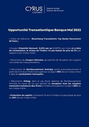 Opportunité Transatlantique Banque Mai 2022